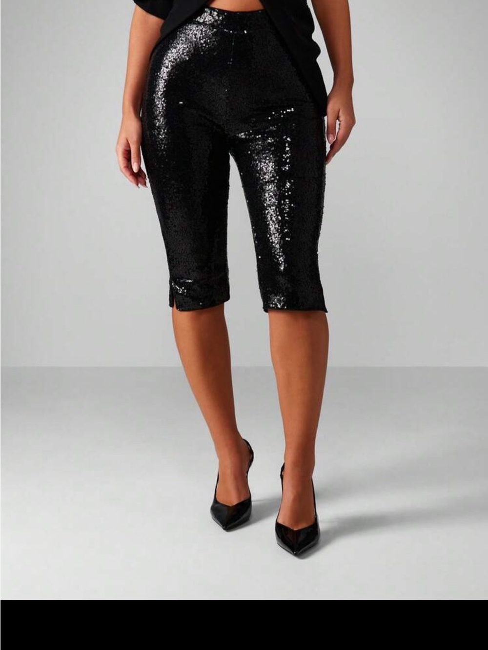 Missguided Sequin Knee-Length Cycling Pants - Black View 2